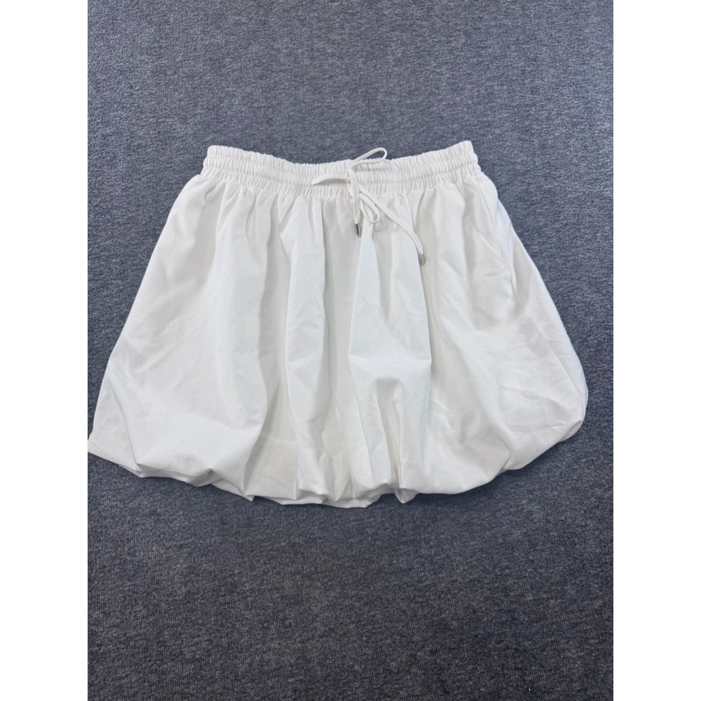 Scrap-Work Boutique White Bubble Hem Mini Skirt Medium Elastic Waist Drawstring
